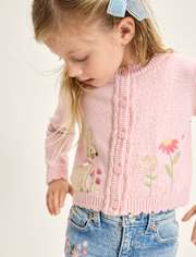 Girls Applique Bunny Scalloped Cardigan - Enchanted Garden