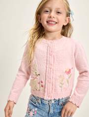 Girls Applique Bunny Scalloped Cardigan - Enchanted Garden