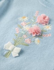 Girls Embroidered Bouquet Sweater Top - Enchanted Garden