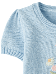 Girls Embroidered Bouquet Sweater Top - Enchanted Garden