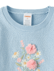 Girls Embroidered Bouquet Sweater Top - Enchanted Garden