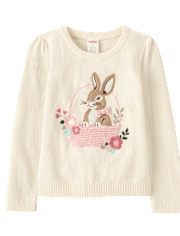 Girls Applique Crochet Bunny Sweater - Enchanted Garden