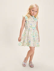 Girls Floral Clip Dot Ruffle Dress - Enchanted Garden
