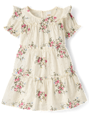 Girls Floral Eyelet Tiered Dress - Enchanted Garden