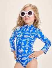 Girls Sea Creature Fairisle Rashguard One Piece Swimsuit - Swim Shop