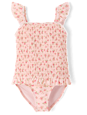 Maillot de bain une pièce fleuri à volants pour filles - Boutique de maillots de bain