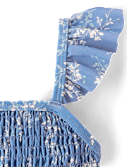 Girls Floral Smocked Flutter One Piece Swimsuit - Swim Shop