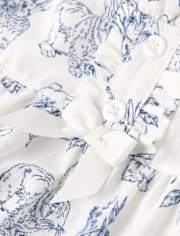 Girls Bunny Toile Poplin Ruffle Nightgown - Gymmies