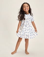 Girls Bunny Toile Poplin Ruffle Nightgown - Gymmies