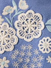 Girls Floral Applique Puff Sleeve Top - Driftwood Bay