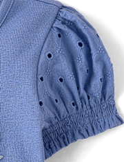 Girls Floral Applique Puff Sleeve Top - Driftwood Bay