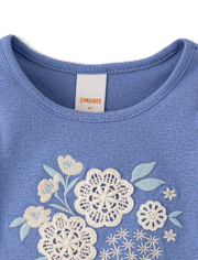 Girls Floral Applique Puff Sleeve Top - Driftwood Bay