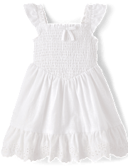 Girls Smocked Linen-Blend Ruffle Dress - Linen Edit