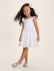Girls Smocked Linen-Blend Ruffle Dress - Linen Edit