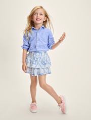 Girls Print Linen-Blend Tiered Skort - Linen Edit