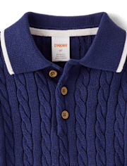 Boys Cable Knit Henley Sweater Polo - Enchanted Garden