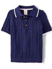Boys Cable Knit Henley Sweater Polo - Enchanted Garden