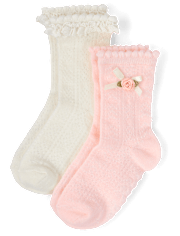 Girls Rosette Ruffle Crew Socks 2-Pack - Enchanted Garden