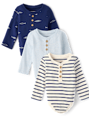 Baby Boys Fish Henley Bodysuit 3-Pack - Homegrown by Gymboree