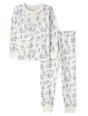 Kids Bunny Toile Snug Fit Cotton Henley Pajamas - Gymmies