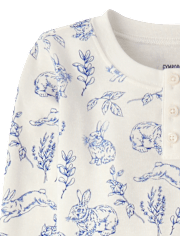 Kids Bunny Toile Snug Fit Cotton Henley Pajamas - Gymmies