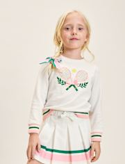 Girls Embroidered Tennis Racquet French Terry Sweatshirt - Club House
