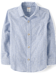 Kids Pinstripe Linen-Blend Button Up Shirt - Linen Edit