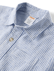 Kids Pinstripe Linen-Blend Button Up Shirt - Linen Edit