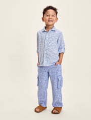 Kids Pinstripe Linen-Blend Button Up Shirt - Linen Edit