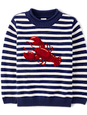Kids Striped Embroidered Chenille Lobster Sweater - Driftwood Bay