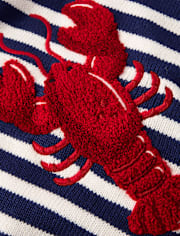 Kids Striped Embroidered Chenille Lobster Sweater - Driftwood Bay