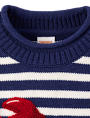 Kids Striped Embroidered Chenille Lobster Sweater - Driftwood Bay