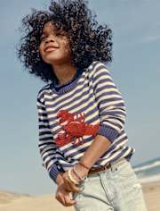 Kids Striped Embroidered Chenille Lobster Sweater - Driftwood Bay