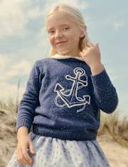 Kids Embroidered Anchor Sweater - Driftwood Bay