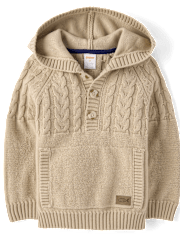 Boys Garment Dyed Cable Knit Hooded Sweater - Driftwood Bay