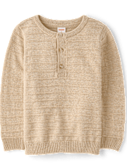 Boys Striped Linen-Blend Henley Sweater