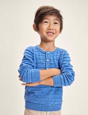 Boys Striped Linen-Blend Henley Sweater