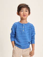 Boys Striped Linen-Blend Henley Sweater