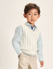 Boys Tipped Cable Knit Sweater Vest - Enchanted Garden