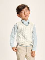 Boys Tipped Cable Knit Sweater Vest - Enchanted Garden