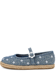 Girls Embroidered Floral Chambray Espadrilles - Driftwood Bay