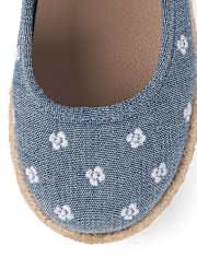 Girls Embroidered Floral Chambray Espadrilles - Driftwood Bay