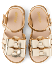 Girls Metallic Bow Sandals - Little Essentials