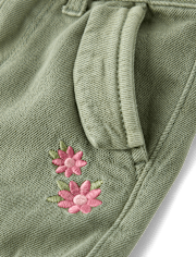 Girls Embroidered Floral Garment Dyed Wide Leg Cargo Jeans - Enchanted Garden