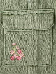 Girls Embroidered Floral Garment Dyed Wide Leg Cargo Jeans - Enchanted Garden