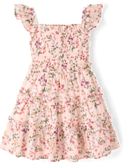 Robe à volants fleurie et smockée pour fille - Jardin enchanté