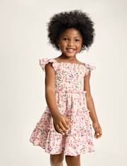 Robe à volants fleurie et smockée pour fille - Jardin enchanté