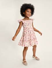 Robe à volants fleurie et smockée pour fille - Jardin enchanté