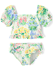 Maillot de bain tankini à manches bouffantes et imprimé floral pour filles - Boutique de maillots de bain