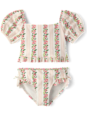 Girls Floral Puff Sleeve Tankini Swimsuit - Swim Shop